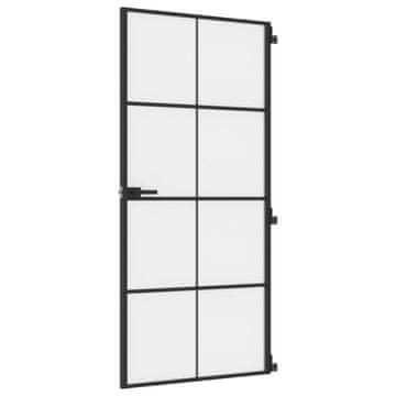 Vidaxl Sobna vrata tanka crna 93x201,5 cm kaljeno staklo i aluminij