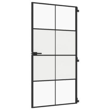 Vidaxl Sobna vrata tanka crna 102,5x201,5 cm kaljeno staklo i aluminij