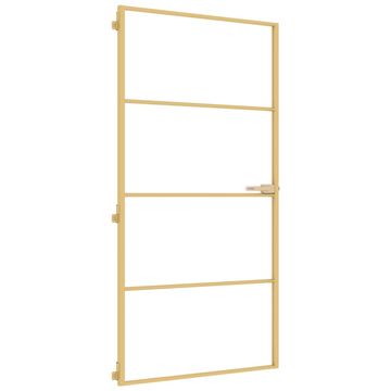 Vidaxl Sobna vrata tanka zlatna 102,5x201,5 cm kaljeno staklo