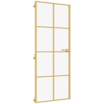 Vidaxl Sobna vrata tanka zlatna 83x201,5 cm kaljeno staklo i aluminij