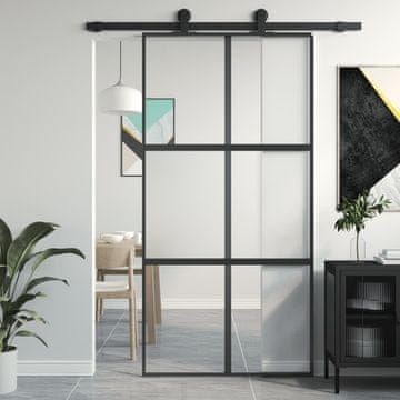 Vidaxl Klizna vrata, crna, 102,5 x 205 cm, kaljeno staklo, aluminij