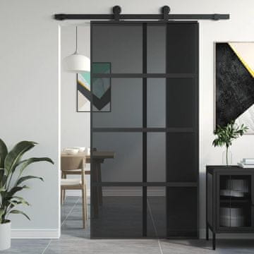 Vidaxl Klizna vrata, crna, 102,5 x 205 cm, kaljeno staklo, aluminij