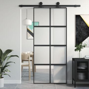 Vidaxl Klizna vrata, crna, 90x205 cm, kaljeno staklo, aluminij