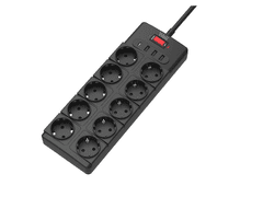 Well Razdjelnik 220V 1/10, 2m, 3x USB-A + 1x USB-C, zaštita od prenapona, 16A, 3680W