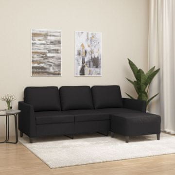 Vidaxl Trosjed s tabureom, crni, 180 cm, umjetna koža