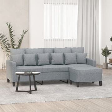 Vidaxl Trosjed s tabureom, svijetlosiva, 180 cm, tkanina