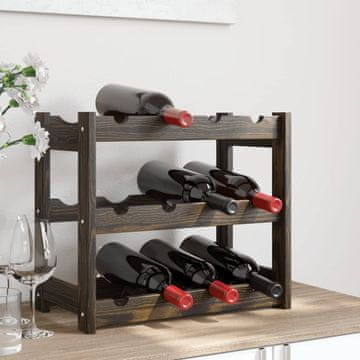 Vidaxl Stalak za vino za 12 boca, crni, masivni borov drvo