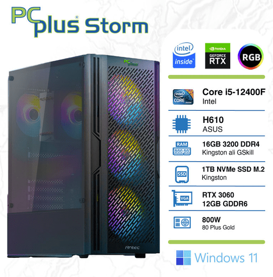 PCplus Storm stolno računalo, i5-12400F, 16GB, SSD1TB, RTX3060, W11H (144906)
