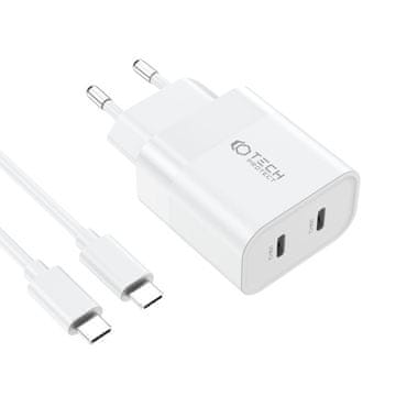 Tech-protect C20W punjač 2x USB-C 20W + kabel USB-C, bijela