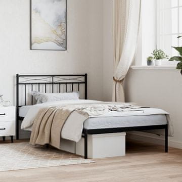 Vidaxl Metalni okvir kreveta s uzglavljem crni 100x200 cm