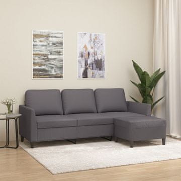Vidaxl Trosjed s tabureom, siva, 180 cm, umjetna koža