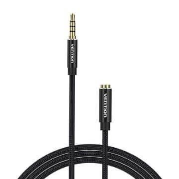 MojPlanet Audio kabel TRRS 3,5 mm muški na 3,5 mm ženski, ventilacijski BHCBF 1 m, crni
