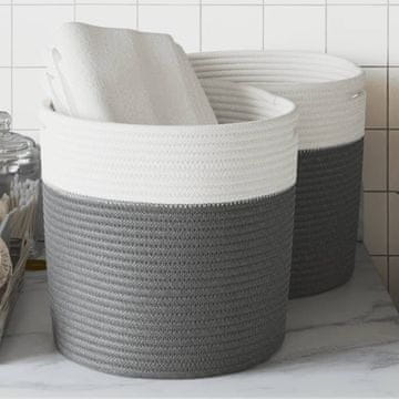 Vidaxl Košare za pohranu, set od 2, sive i bijele, Ø28x28 cm, pamuk