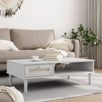 Vidaxl SENJA Klub stolić s pletenim sjedalom bijeli 100x55x33 cm bor