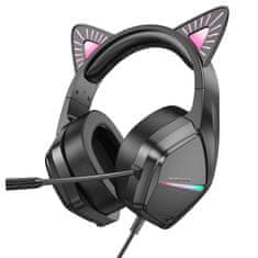 Borofone BO106 gaming slušalice z mačjimi ušesi USB / 3.5mm jack, crno/ružičasta