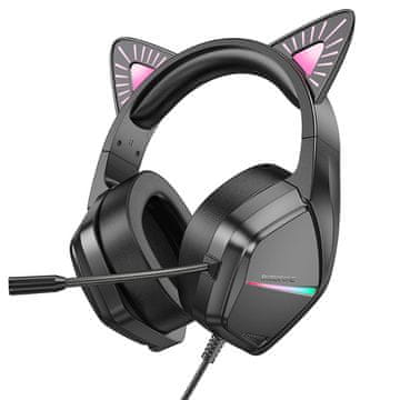 Borofone BO106 gaming slušalice z mačjimi ušesi USB / 3.5mm jack, crno/ružičasta