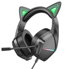Borofone BO106 gaming slušalice z mačjimi ušesi USB / 3.5mm jack, crno/zeleno