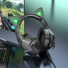 Borofone BO106 gaming slušalice z mačjimi ušesi USB / 3.5mm jack, crno/ružičasta