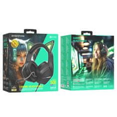 Borofone BO106 gaming slušalice z mačjimi ušesi USB / 3.5mm jack, crno/zeleno