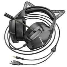 Borofone BO106 gaming slušalice z mačjimi ušesi USB / 3.5mm jack, crno/zeleno