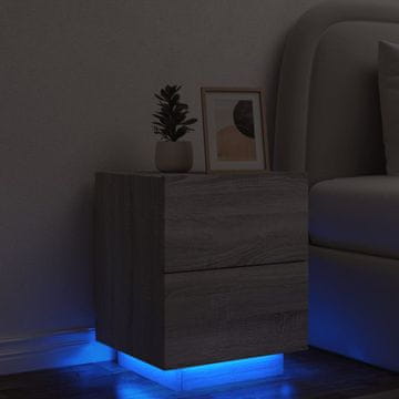 Vidaxl Noćni ormarić s LED rasvjetom, sivi hrast sonoma, materijal na bazi drva