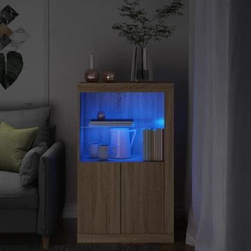 Vidaxl Bočni ormarić s LED rasvjetom, materijal na bazi drveta, hrast sonoma