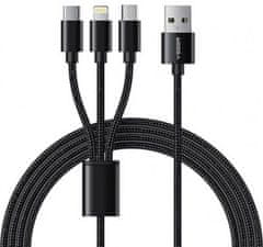 VEGER V303 pleteni kabel, 3u1, USB-A na USB-C/Lightning/MicroUSB, 1,2 m, crna