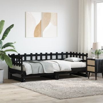Vidaxl Produžni krevet, crni, 2x (80x200) cm, masivni borov drvo