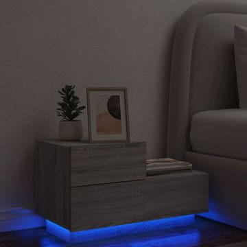 Vidaxl Noćni ormarić s LED svjetlima sivi sonoma hrast 70x36x40,5 cm