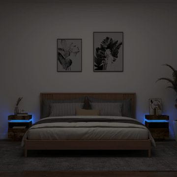 Vidaxl Noćni ormarići s LED rasvjetom, set od 2, dimljeni hrast, 40x39x48,5 cm