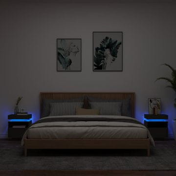 Vidaxl Noćni ormarići s LED svjetlima, set od 2, crni, 40x39x48,5 cm