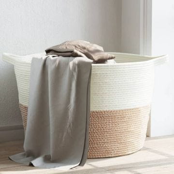 Vidaxl Košara za rublje smeđa i bijela Ø60x36 cm pamučna