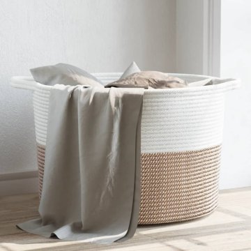 Vidaxl Košara za rublje smeđa i bijela Ø55x36 cm pamučna