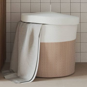 Vidaxl Košara s poklopcem smeđa i bijela Ø40x35 cm pamučna