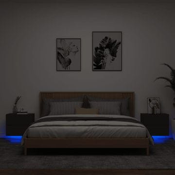 Vidaxl Zidni noćni ormarići s LED rasvjetom, set od 2, crni
