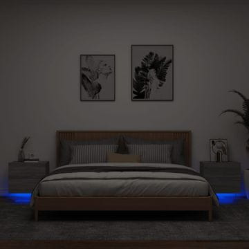 Vidaxl Zidni noćni ormarići s LED rasvjetom, set od 2, sonoma sivi hrast