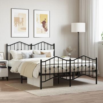 Vidaxl Metalni okvir kreveta s uzglavljem i podnožjem crni 150x200 cm