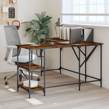 Vidaxl Radni stol, dimljeni hrast, 139x139x75 cm, materijal na bazi drva