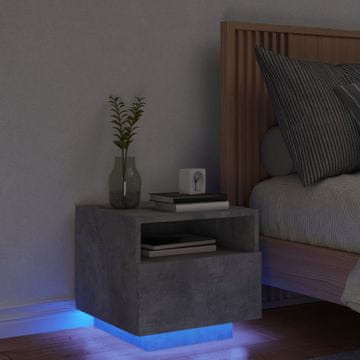 Vidaxl Noćni ormarić s LED rasvjetom, betonsko-sivi 40x39x37 cm