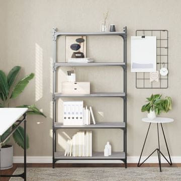 Vidaxl Polica za knjige s 5 razina, siva boja hrasta Sonoma, 80 x 30 x 154 cm
