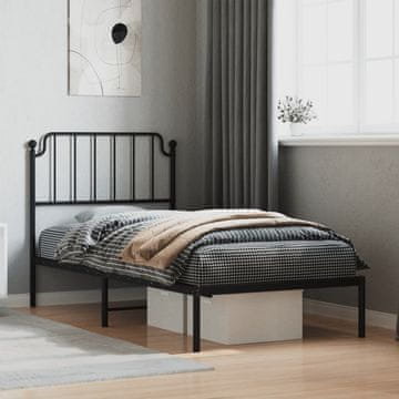 Vidaxl Metalni okvir kreveta s uzglavljem crni 90x200 cm