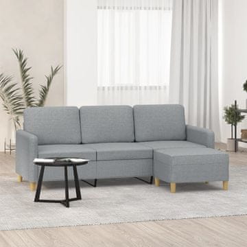 Vidaxl Trosjed s tabureom, svijetlosiva, 180 cm, tkanina