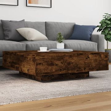 Vidaxl Klub stolić s LED rasvjetom dimljeni hrast 100x100x31 cm