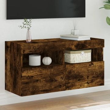 Vidaxl Zidni TV ormarić s LED svjetlom, dimljeni hrast, 80x30x40 cm
