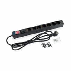 Triton Razvodnik 7x220V rack ALU+zaštita od preopterećenja+prekidač crni