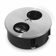Bachmann TWIST ugradbena utičnica srebrna za kuhinjski pult 220V 2xUSB punjač 931.031