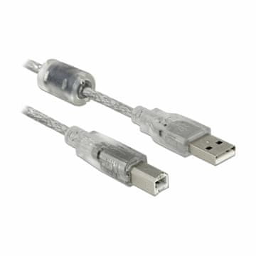 Delock USB kabel A-B 5m dvostruko oklopljeni prozirni s feritom 83896
