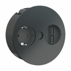 Bachmann TWIST ugradbena utičnica mat crna za kuhinjski pult 220V 2xUSB punjač 931.131