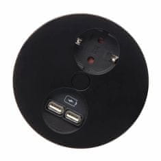 Bachmann TWIST ugradbena utičnica mat crna za kuhinjski pult 220V 2xUSB punjač 931.131