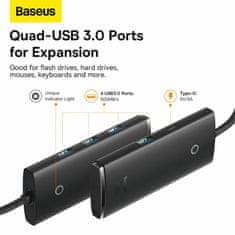 BASEUS USB 3.0 hub 4xTipA TypeC 1m crni WKQX030101